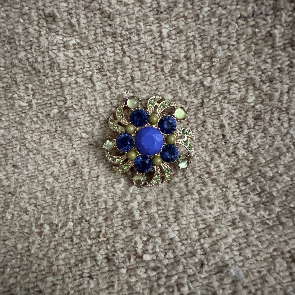 Chic Blue and Gold Floral Brooch